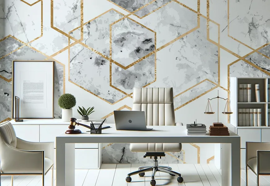 پوستر دیواری سه بعدی دفتر کار طرح شش ضلعی طلایی